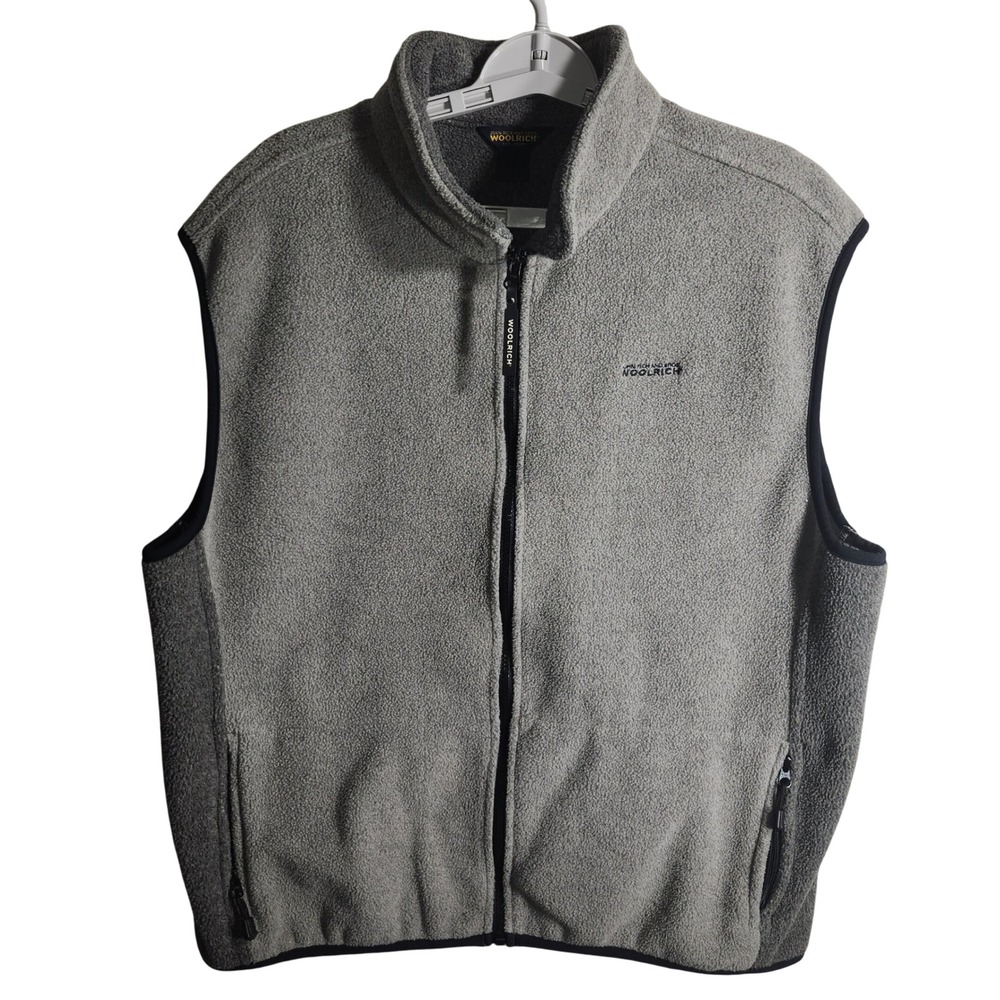 Woolrich Mens Fleece Vest Full Zip Gray‎ Pockets Polartech Size XL